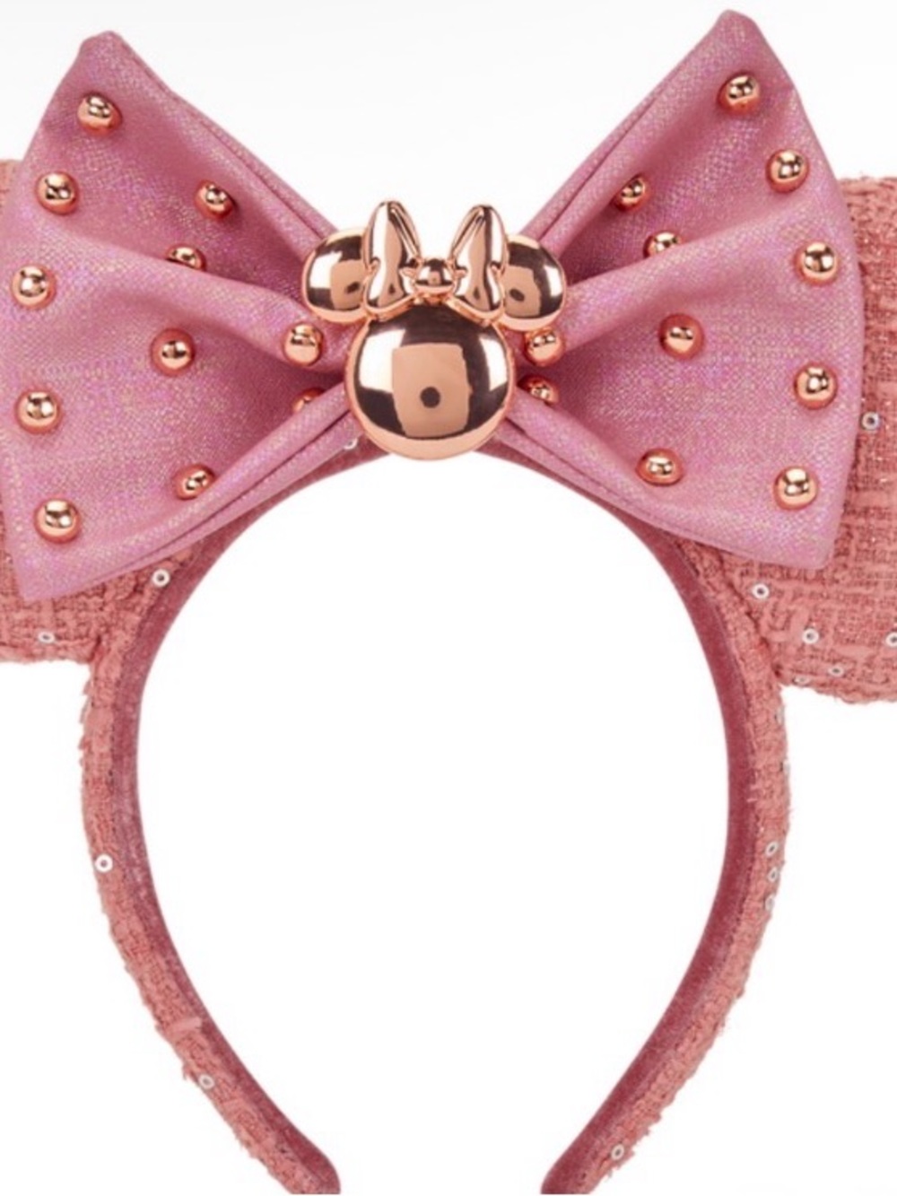 Loungefly Pink Bow Headband with Rose Gold Minnie Accent